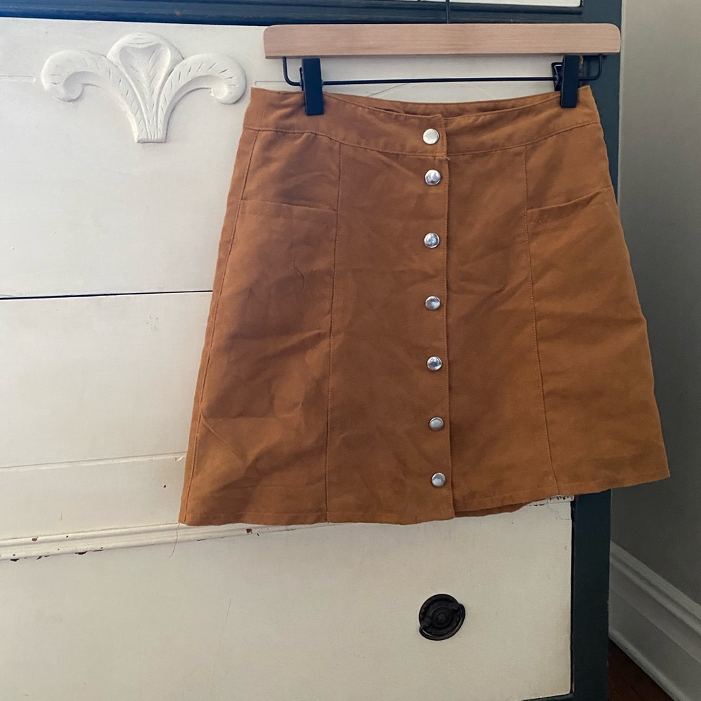 H&M Vegan Suede Brown Button-Front A-Line Mini Skirt